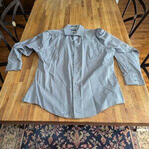 Arrow Men's 17 1/2 34 35 Gray and White Grid Button Down Dress Shirt
